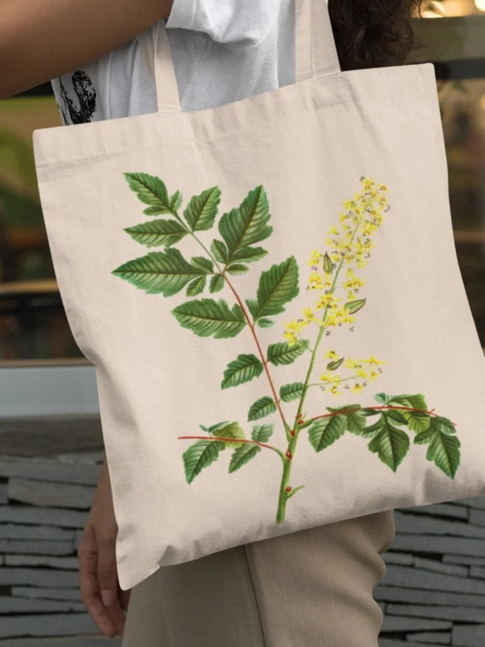 Golden Rain Tree Vintage Floral Print Graphic Canvas Tote Bag